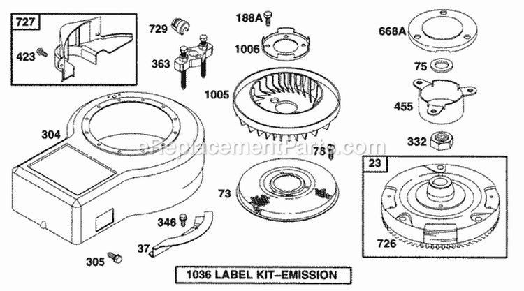 Blower Hsg Flywheel Diagram and Parts List for 282707-0026-01  Briggs and Stratton Engine
